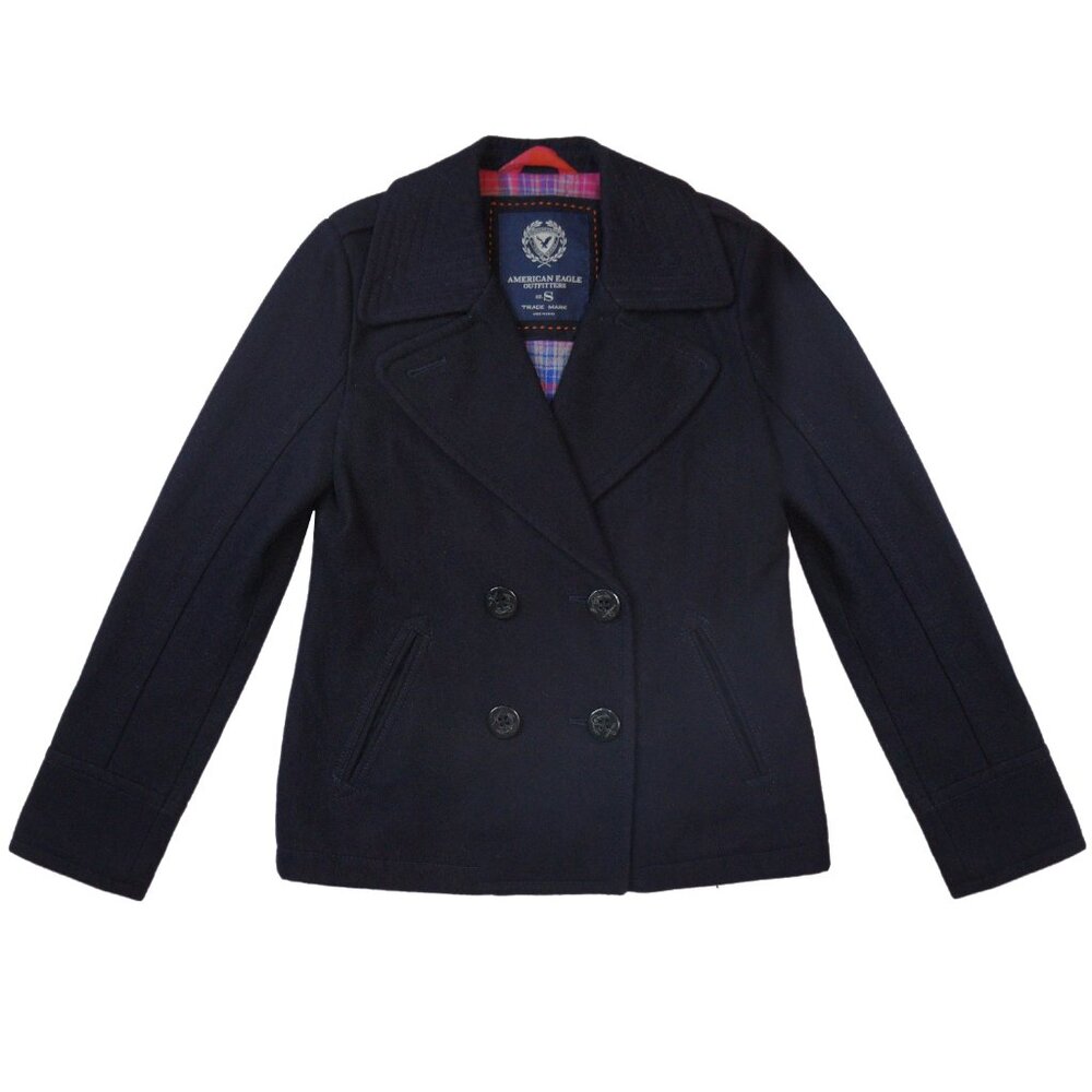 Vintage Y2K  American Eagle Navy Wool Blend Double Breasted Peacoat Sz S